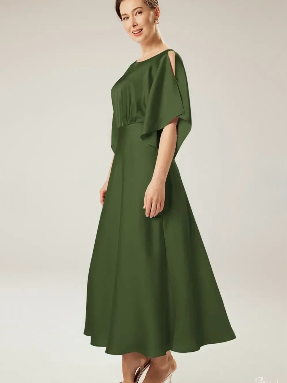 AW PINE DRESS - Flutter Sleeve Maxi Dress - Satin Charmeuse - New